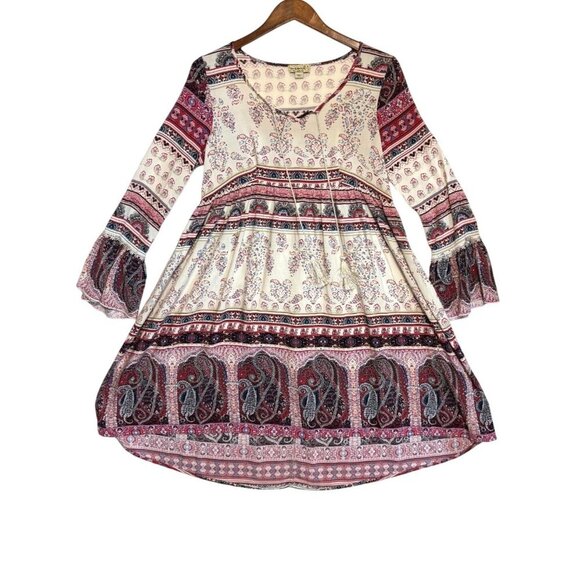 One World Dress Paisley/Floral Print Hi-Low Hem Bell Cuff Boho‎ Romantic Size S - Picture 8 of 16